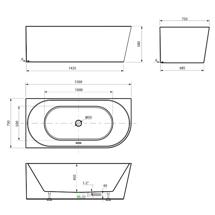 TIBERA WHITE L 150х75x58